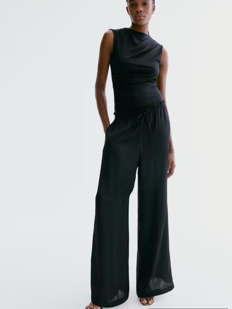 H&M Satin Look Wide Leg Drawstring Waist Pants S Euc